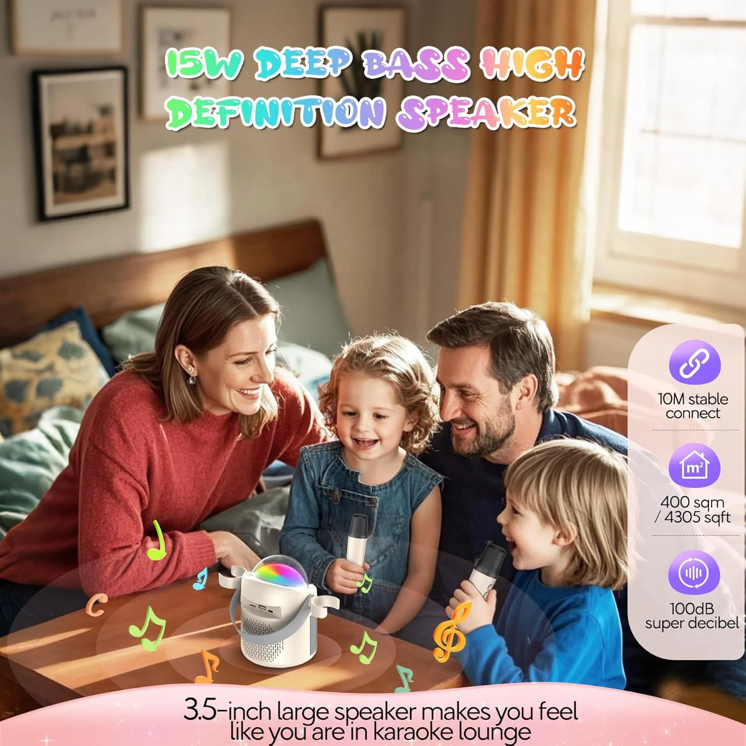 دستگاه کارائوکه قابل حمل، اسپیکرهای مینی 15 واتی با بیس عمیق به همراه 2 میکروفون بی سیم، نور LED و 5 افکت صوتی، هدیه ای عالی برای آواز خواندن کودکان و بزرگسالان دستگاه کارائوکه قابل حمل، اسپیکرهای مینی 15 واتی با بیس عمیق به همراه 2 میکروفون بی سیم، نور LED و 5 افکت صوتی، هدیه ای عالی برای آواز خواندن کودکان و بزرگسالان