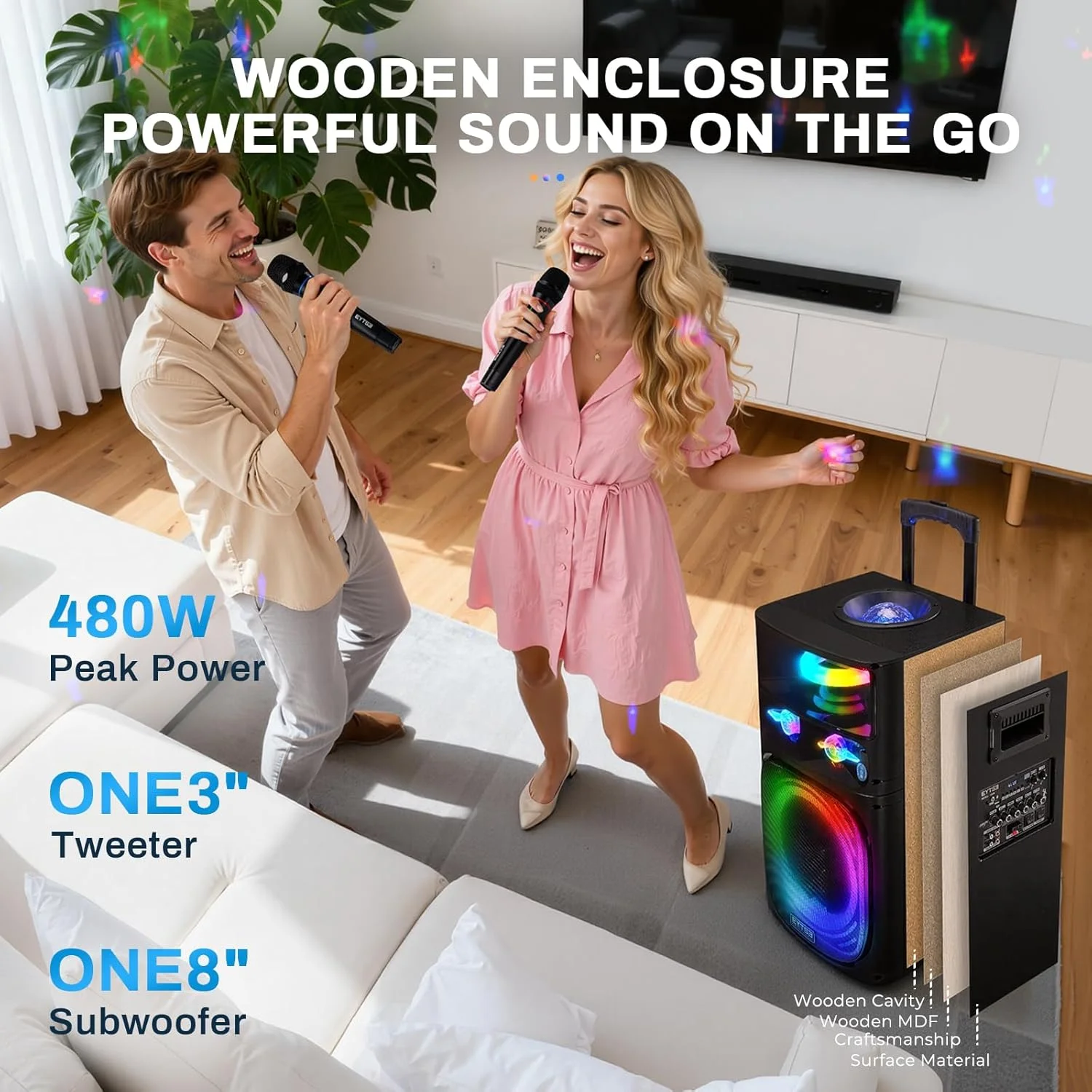 دستگاه کارائوکه برای بزرگسالان با 2 میکروفون بی سیم، سیستم بلندگوی PA بی سیم مهمانی قابل حمل با چراغ های LED توپ دیسکو، نگهدارنده نمایش متن ترانه، چرخ های غلتکی و دسته جمع شونده دستگاه کارائوکه برای بزرگسالان با 2 میکروفون بی سیم، سیستم بلندگوی PA بی سیم مهمانی قابل حمل با چراغ های LED توپ دیسکو، نگهدارنده نمایش متن ترانه، چرخ های غلتکی و دسته جمع شونده