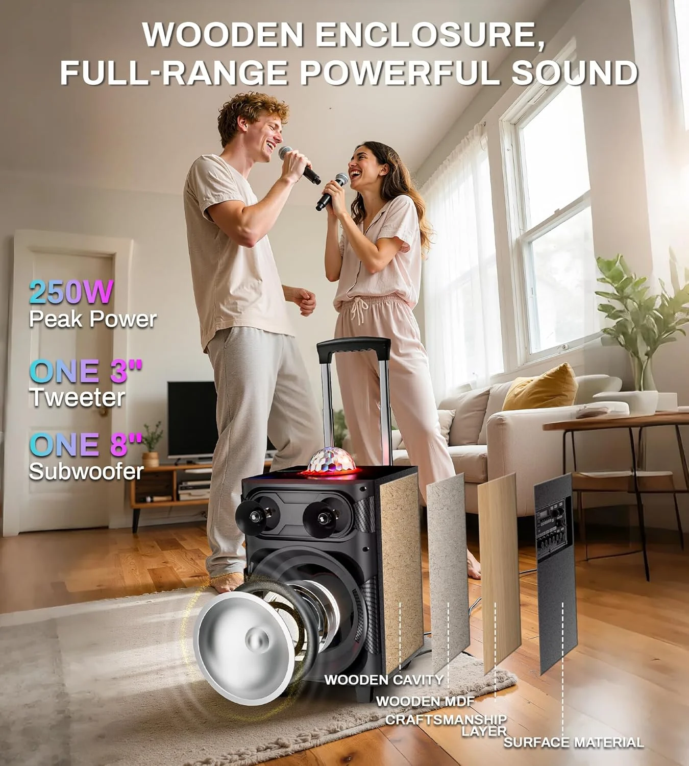 دستگاه کارائوکه برای بزرگسالان با 2 میکروفون بی سیم، سیستم PA قابل حمل BT، بلندگوی مهمانی با توپ دیسکو و چراغ های LED، نگهدارنده صفحه نمایش متن ترانه تبلت، کنترل از راه دور، چرخ های غلتکی و چرخ دستی دستگاه کارائوکه برای بزرگسالان با 2 میکروفون بی سیم، سیستم PA قابل حمل BT، بلندگوی مهمانی با توپ دیسکو و چراغ های LED، نگهدارنده صفحه نمایش متن ترانه تبلت، کنترل از راه دور، چرخ های غلتکی و چرخ دستی