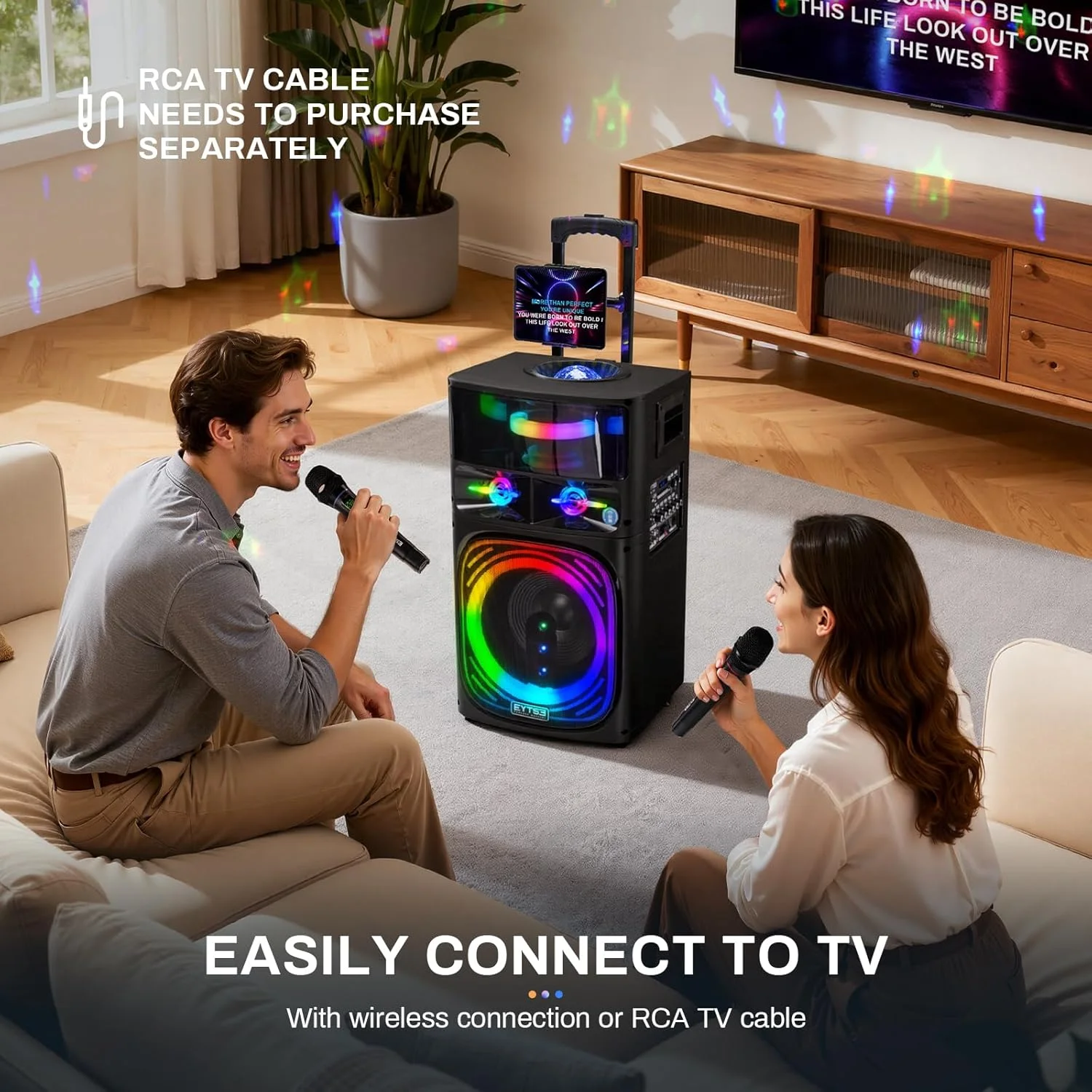 دستگاه کارائوکه برای بزرگسالان با 2 میکروفون بی سیم، سیستم بلندگوی PA بی سیم مهمانی قابل حمل با چراغ های LED توپ دیسکو، نگهدارنده نمایش متن ترانه، چرخ های غلتکی و دسته جمع شونده دستگاه کارائوکه برای بزرگسالان با 2 میکروفون بی سیم، سیستم بلندگوی PA بی سیم مهمانی قابل حمل با چراغ های LED توپ دیسکو، نگهدارنده نمایش متن ترانه، چرخ های غلتکی و دسته جمع شونده