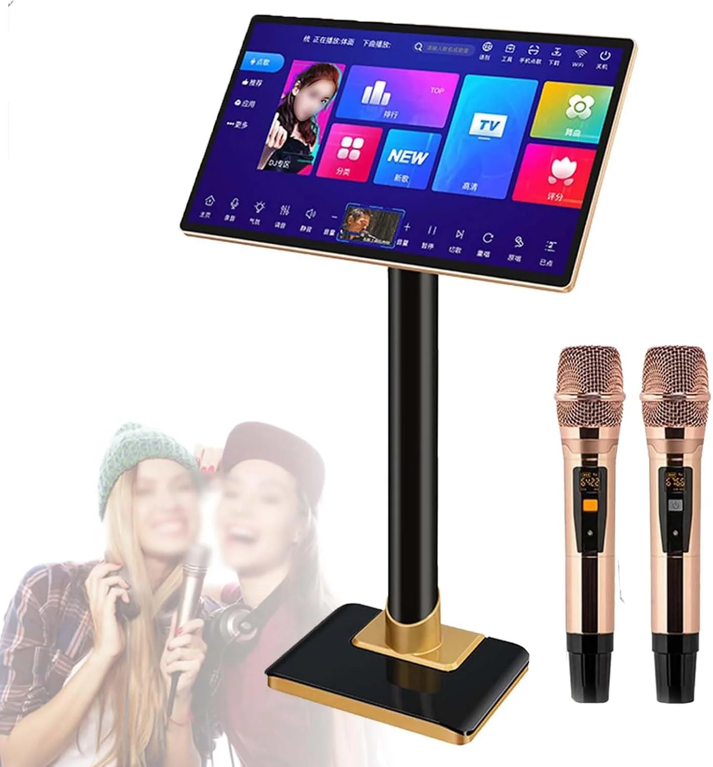 دستگاه کارائوکه صفحه لمسی 19 اینچی، مجهز به 2 میکروفون ریورب، عملکرد آمپلی فایر، 20 زبان، کنترل برنامه موبایل، میلیون ها آهنگ، مناسب مهمانی ها، تلویزیون، 8 ترابایت