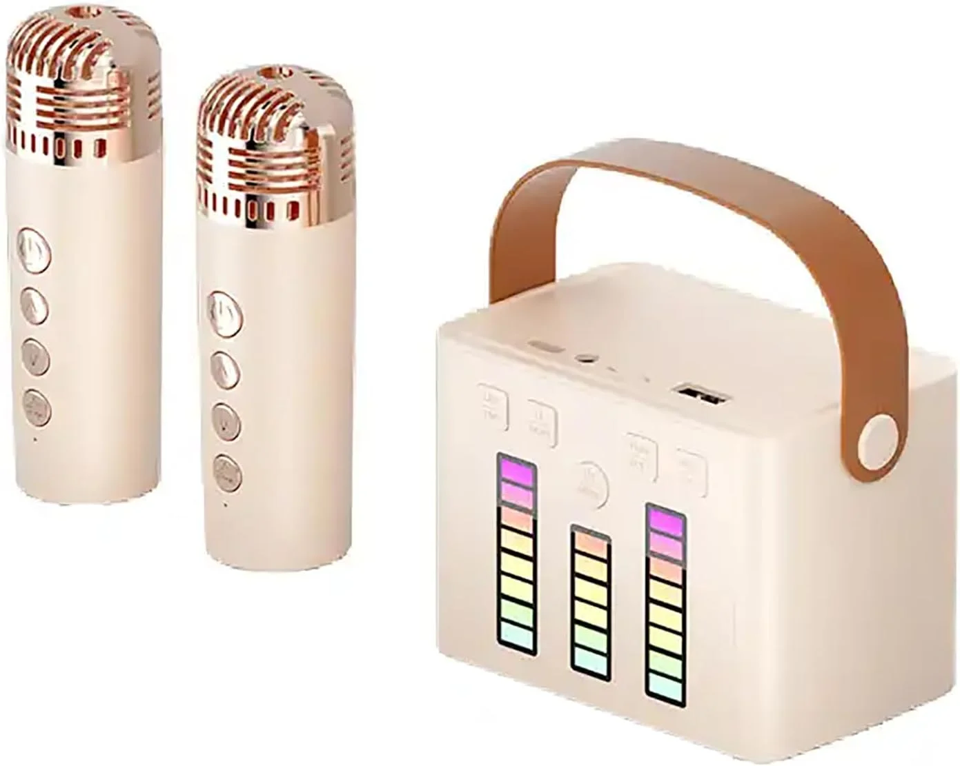 اسپیکر کارائوکه ERICAT، دستگاه کارائوکه بلوتوثی با دسته قابل حمل و 2 میکروفون بی سیم، پشتیبانی از TF/USB/AUX-in و نور LED، مناسب برای مهمانی، هدیه، فضای باز/داخلی، کمپینگ