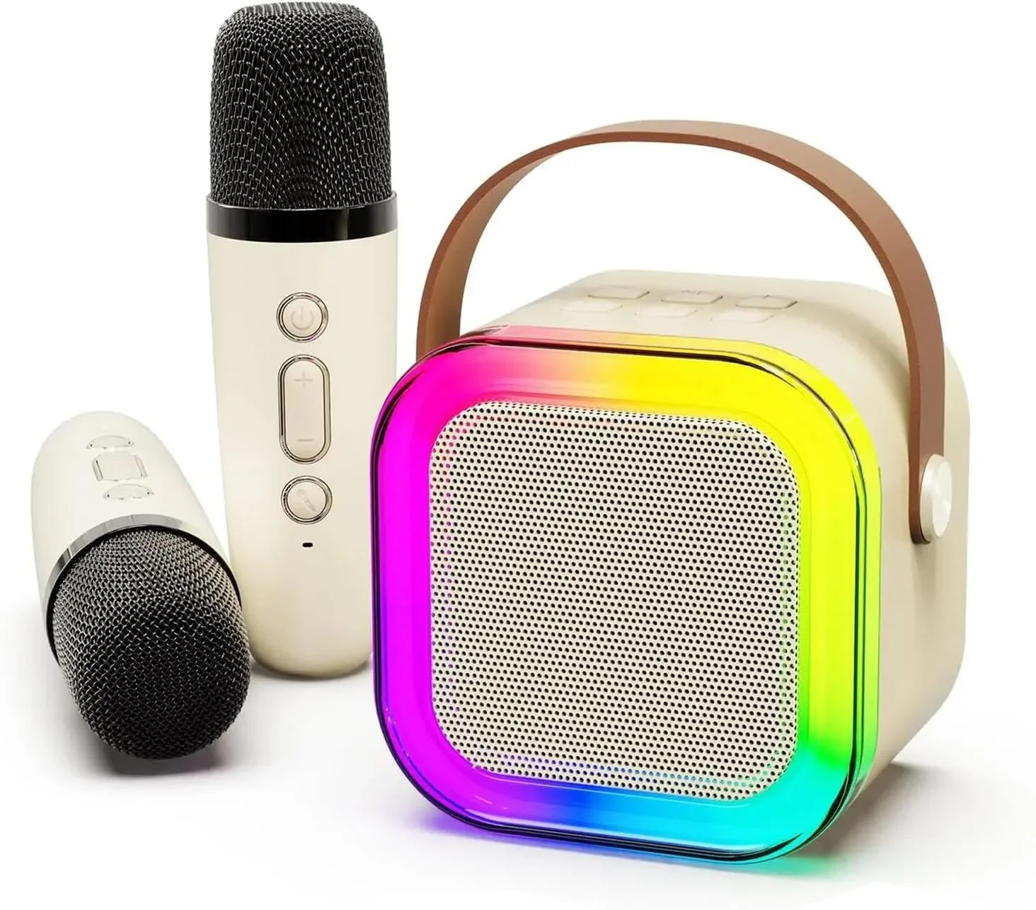دستگاه کارائوکه کوچک ERICAT، اسپیکر کارائوکه قابل حمل بلوتوثی با نور محیطی RGB و 2 میکروفون، پشتیبانی از 4 تغییر افکت صدا و TF/AUX-in/USB، برای اتاق کنفرانس، عروسی، مهمانی