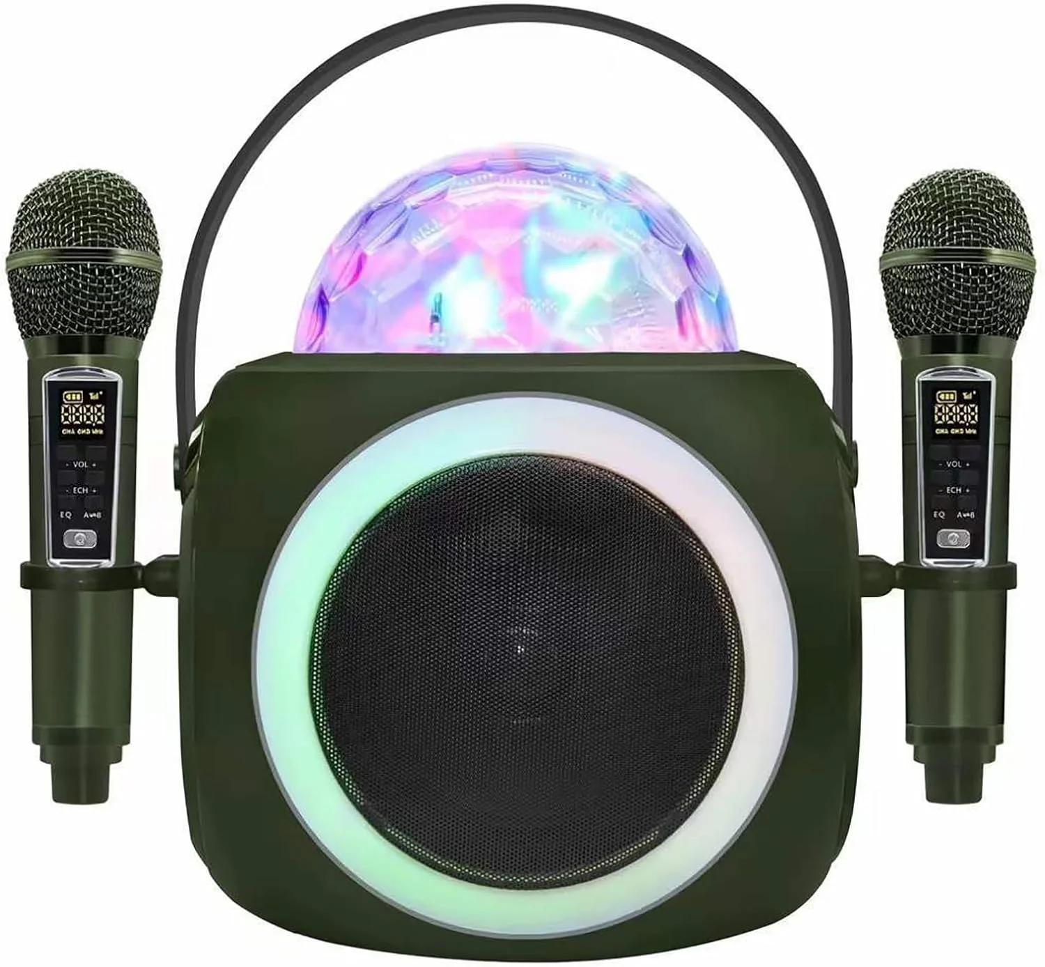اسپیکر کارائوکه بلوتوث قابل حمل اریکات، دستگاه کارائوکه با چراغ های دیسکو و 2 میکروفون بی سیم، 3 نوع نور LED قابل تنظیم و پشتیبانی از TF/USB، AUX-in، برای خانه، مهمانی، فضای باز/داخلی