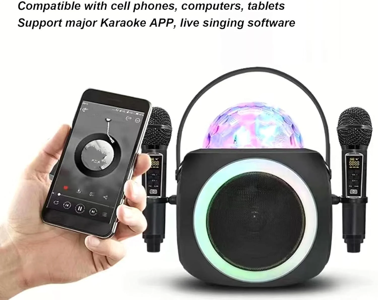 اسپیکر کارائوکه بلوتوث قابل حمل اریکات، دستگاه کارائوکه با چراغ های دیسکو و 2 میکروفون بی سیم، 3 نوع نور LED قابل تنظیم و پشتیبانی از TF/USB، AUX-in، برای خانه، مهمانی، فضای باز/داخلی اسپیکر کارائوکه بلوتوث قابل حمل اریکات، دستگاه کارائوکه با چراغ های دیسکو و 2 میکروفون بی سیم، 3 نوع نور LED قابل تنظیم و پشتیبانی از TF/USB، AUX-in، برای خانه، مهمانی، فضای باز/داخلی