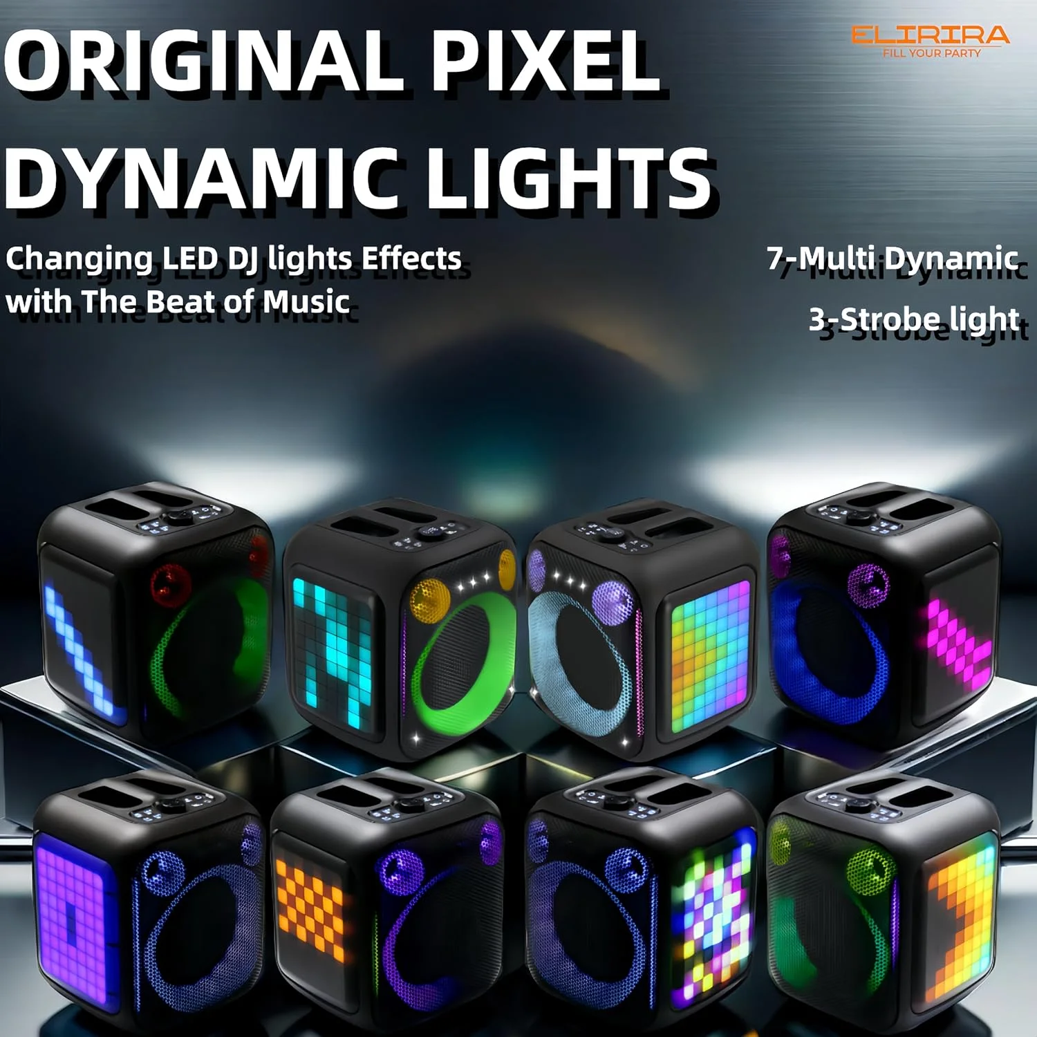 دستگاه کارائوکه پیکسل باکس، اسپیکر مهمانی قابل حمل بلوتوث، سیستم PA، 2 میکروفون بی سیم قابل شارژ، ساب ووفر 6.5 اینچی 180 واتی، نور LED پویا، مناسب بزرگسالان، استفاده در منزل و فضای باز، TWS