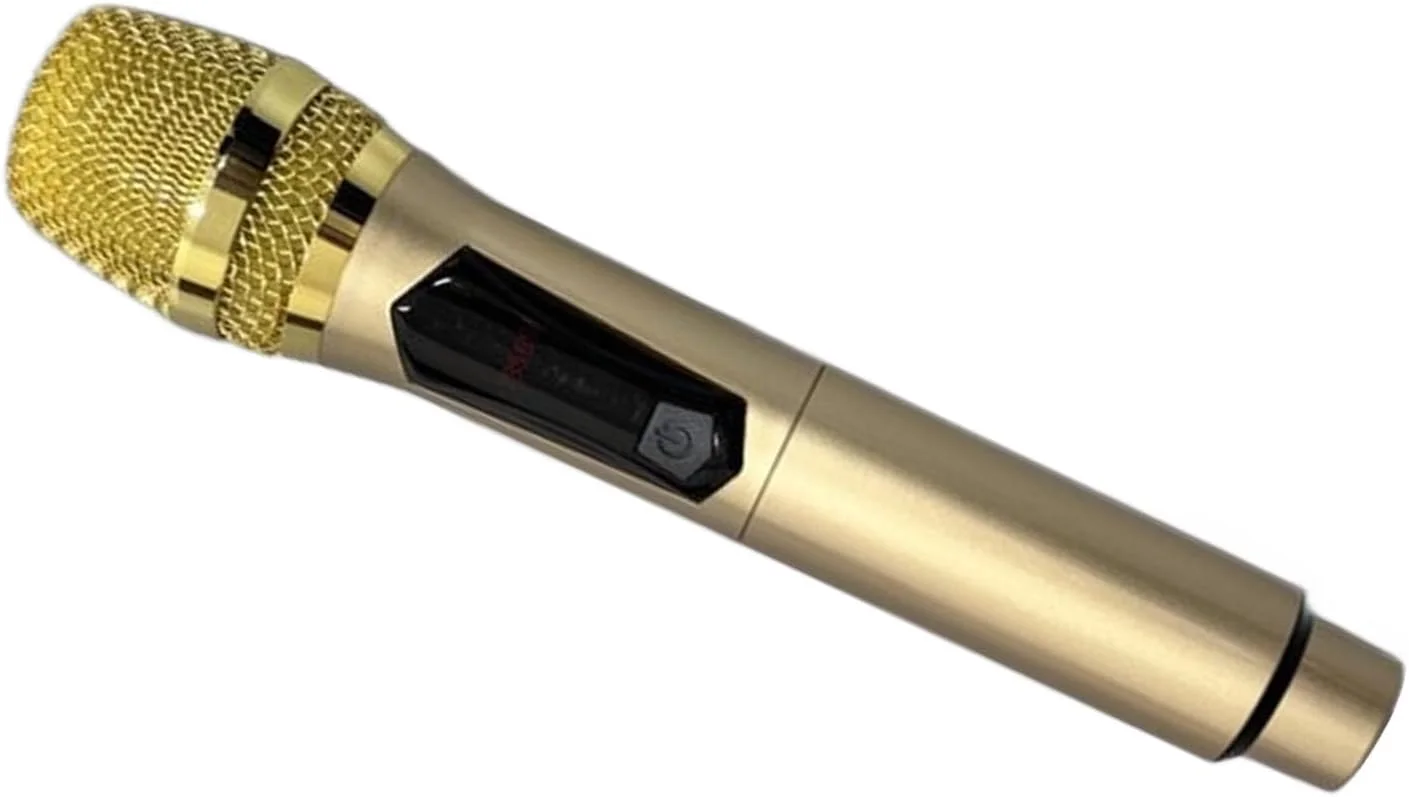 میکروفون بی سیم کارآمد با صفحه نمایش LED برای کارائوکه خانگی و فضای باز، میکروفون قابل حمل برای کنفرانس، رابط 6.35 میلی متری برای استفاده در خانه (مشکی) (طلایی)