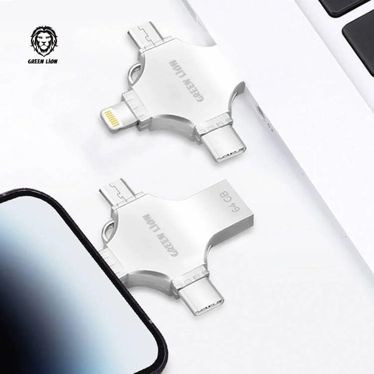 فلش مموری USB چهار در یک گرین لاین 64 گیگابایت - نقره ای - سرعت بالا فلش مموری USB چهار در یک گرین لاین 64 گیگابایت - نقره ای - سرعت بالا