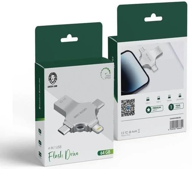 فلش مموری USB چهار در یک گرین لاین 64 گیگابایت - نقره ای - سرعت بالا فلش مموری USB چهار در یک گرین لاین 64 گیگابایت - نقره ای - سرعت بالا