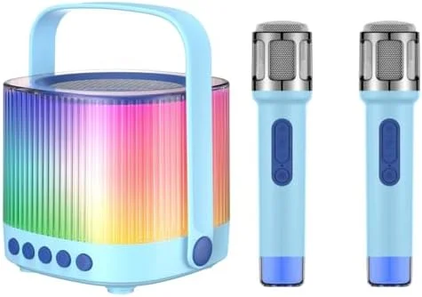 دستگاه کارائوکه قابل حمل بلوتوث 5.3 با 2 میکروفون بی سیم، آبی