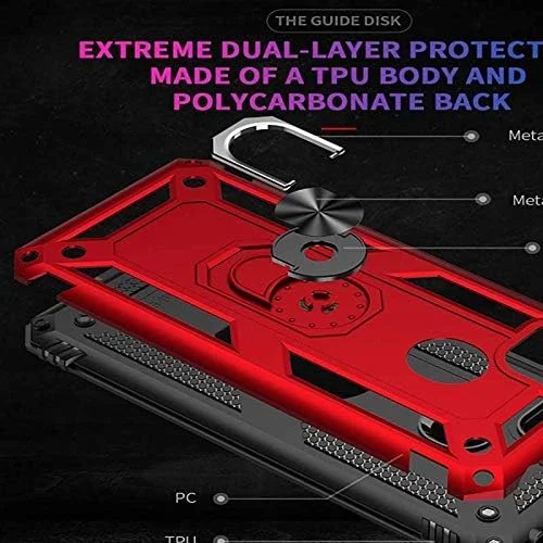 قاب محافظ گوشی شیائومی ردمی 9C به همراه محافظ صفحه نمایش شیشه ای [2 عدد]، مقاوم در برابر ضربه، دارای حلقه چرخان 360 درجه و پایه نگهدارنده، پوشش دو لایه، رنگ قرمز