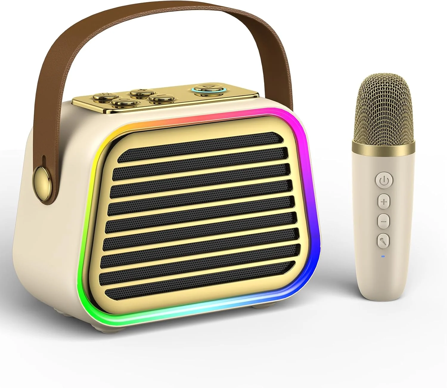 دستگاه کارائوکه قابل حمل بلوتوث 5.3 با 1 میکروفون بی سیم (طلایی 1 میکروفون)