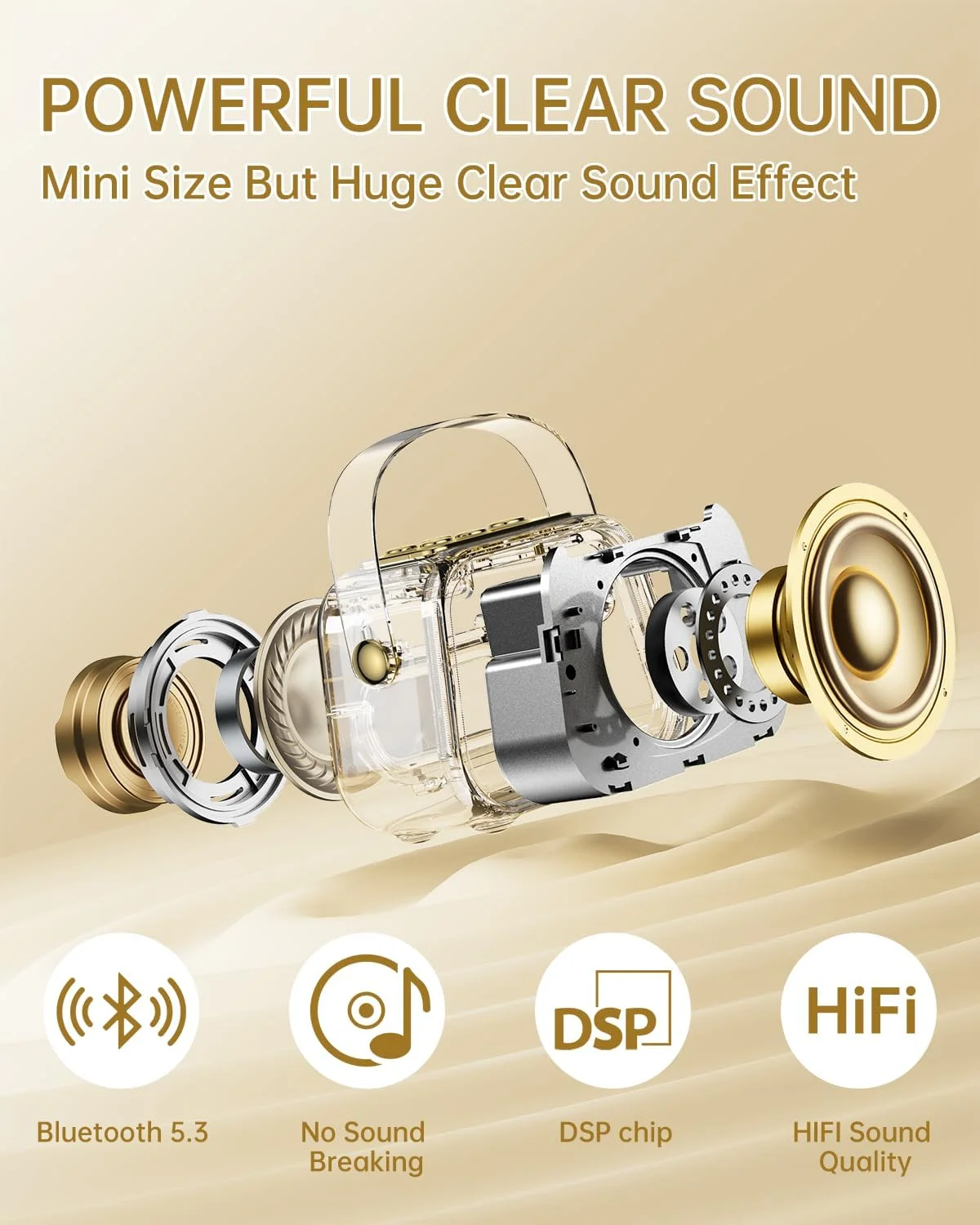 دستگاه کارائوکه قابل حمل بلوتوث 5.3 با 1 میکروفون بی سیم (طلایی 1 میکروفون)