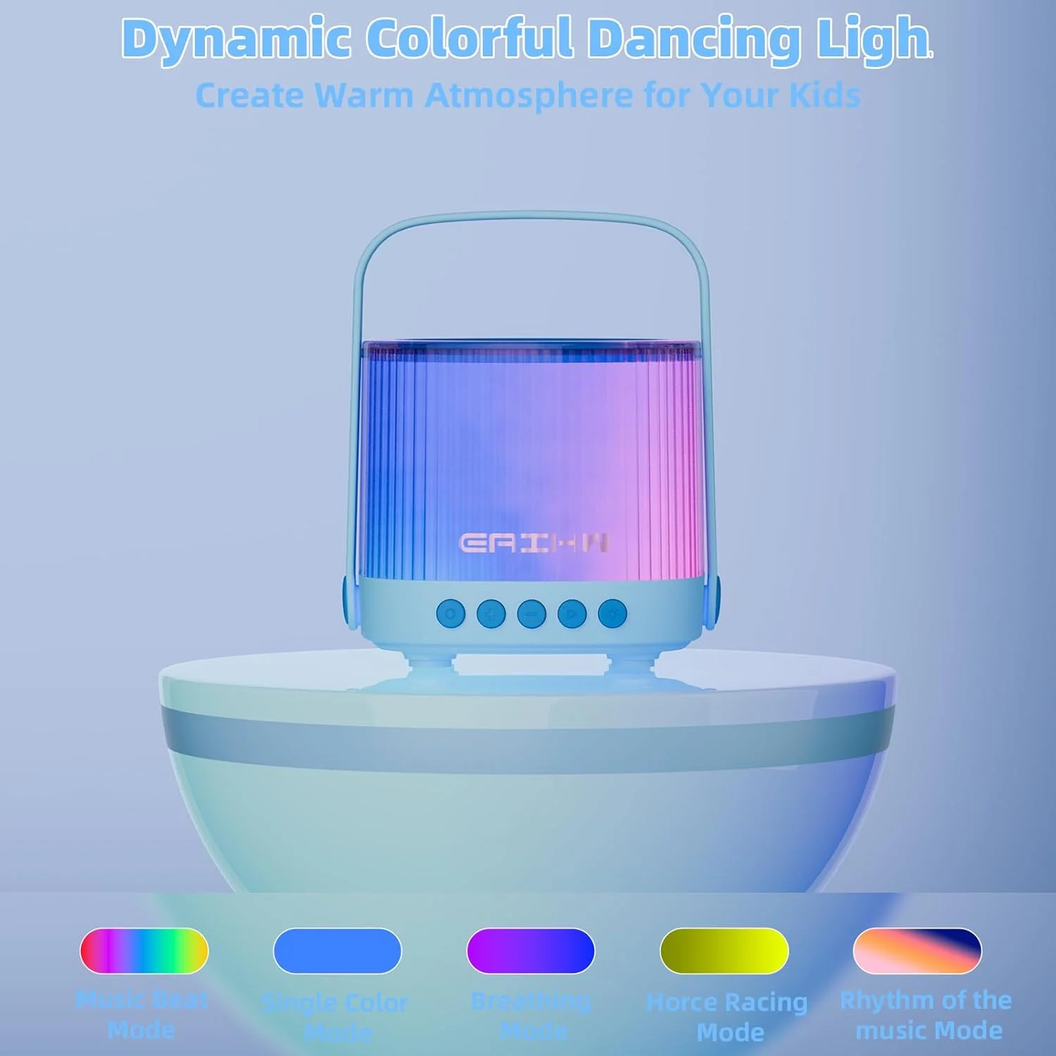 دستگاه کارائوکه بلوتوثی قابل حمل EAIHW با 2 میکروفون بی سیم، پنج حالت نورپردازی دیسکو LED، پنج حالت صدای خنده دار، مناسب برای مهمانی های خانوادگی (آبی)