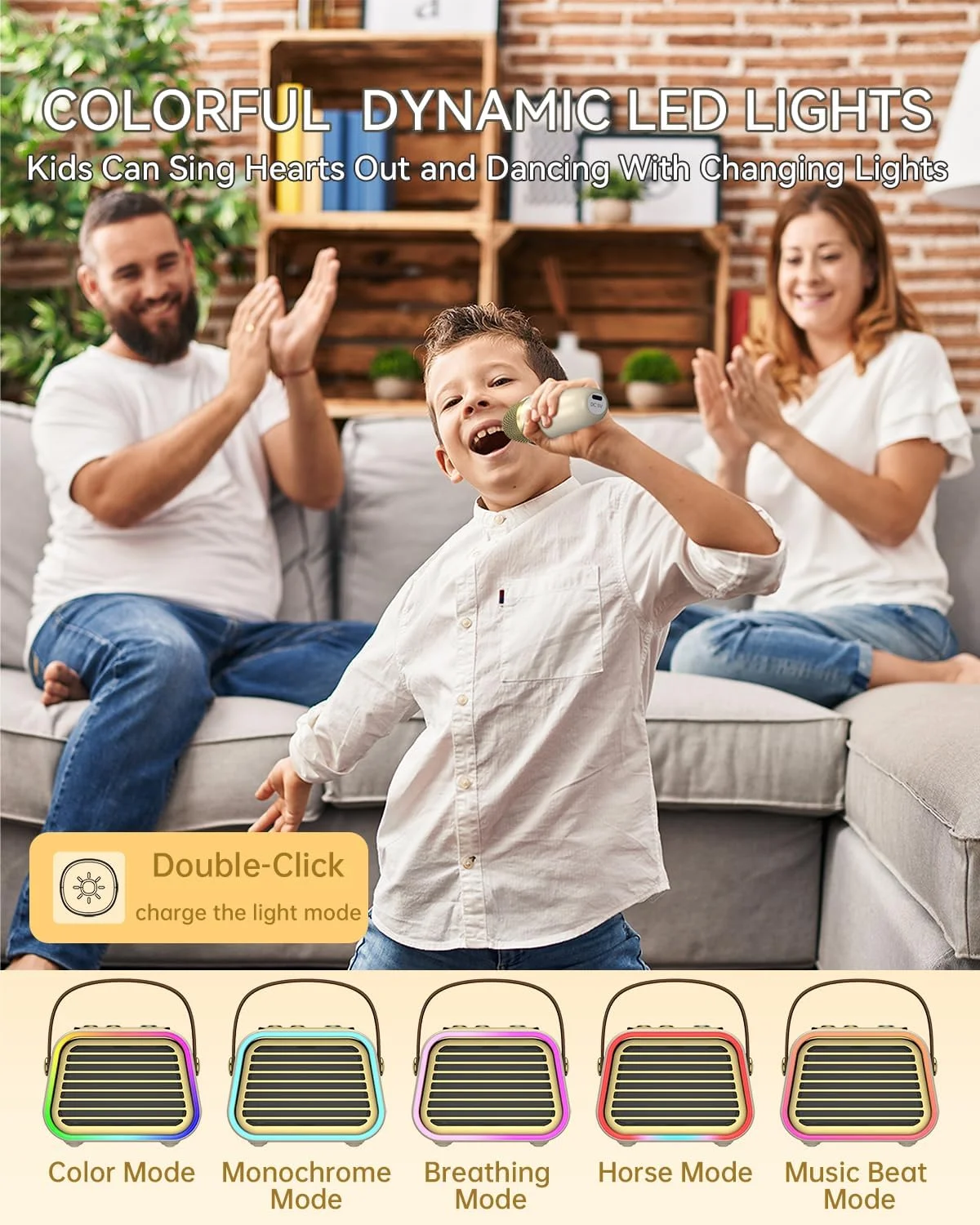 دستگاه کارائوکه قابل حمل بلوتوث 5.3 با 1 میکروفون بی سیم (طلایی 1 میکروفون)