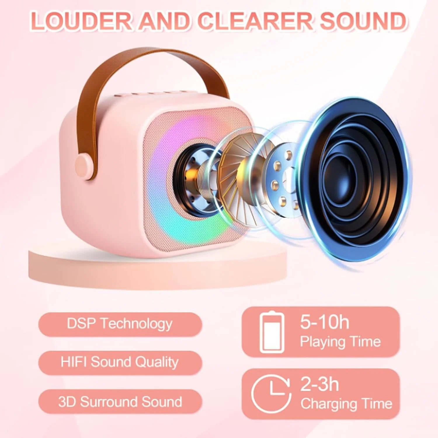 دستگاه کارائوکه قابل حمل بلوتوثی کوچک با 2 میکروفون بی سیم، هدیه تولد برای دختران پسران مهمانی خانوادگی (صورتی) دستگاه کارائوکه قابل حمل بلوتوثی کوچک با 2 میکروفون بی سیم، هدیه تولد برای دختران پسران مهمانی خانوادگی (صورتی)