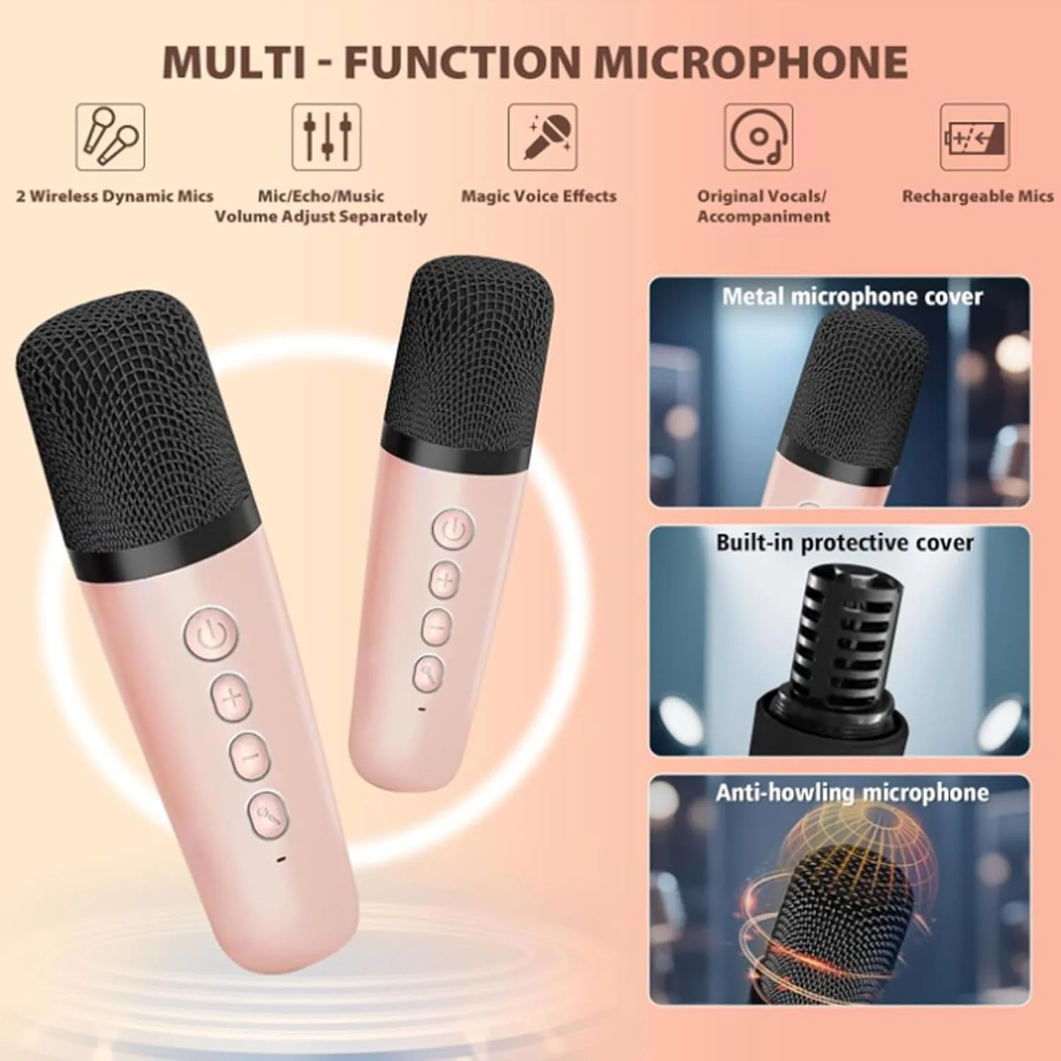 دستگاه کارائوکه قابل حمل بلوتوثی کوچک با 2 میکروفون بی سیم، هدیه تولد برای دختران پسران مهمانی خانوادگی (صورتی) دستگاه کارائوکه قابل حمل بلوتوثی کوچک با 2 میکروفون بی سیم، هدیه تولد برای دختران پسران مهمانی خانوادگی (صورتی)