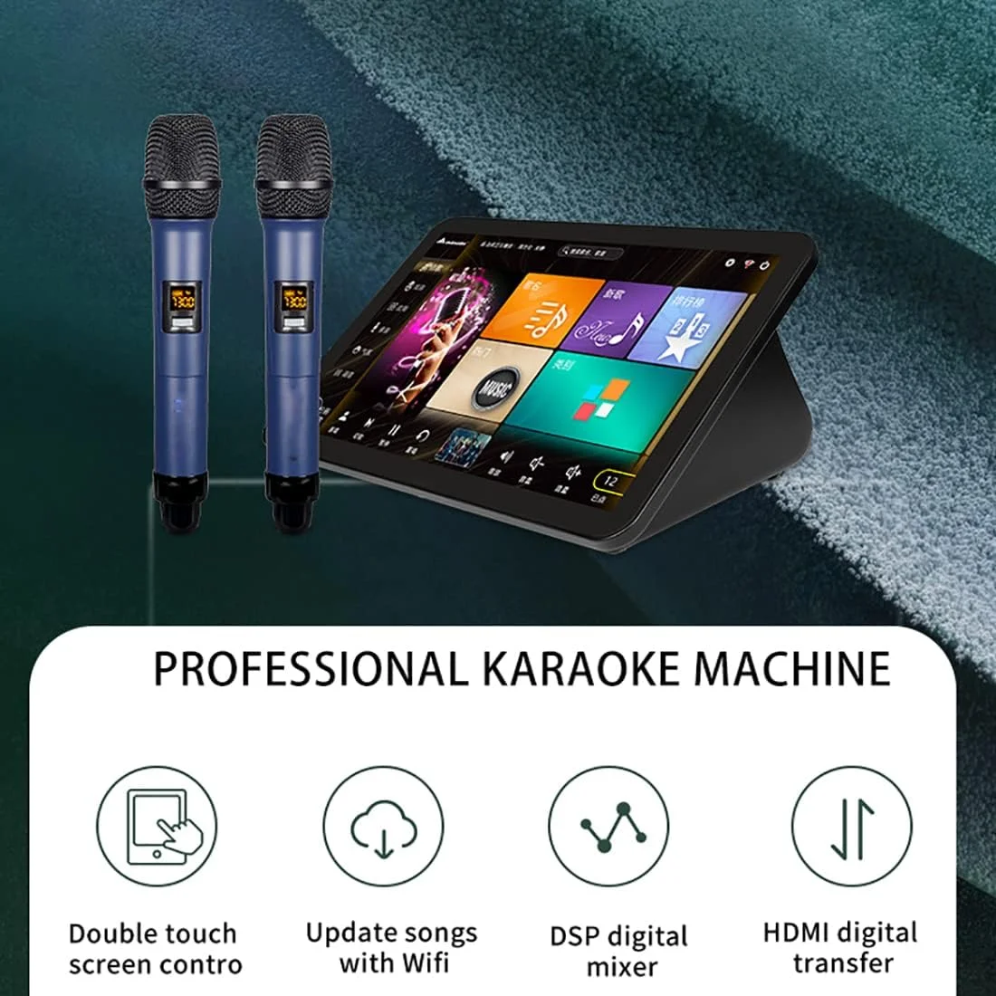 دستگاه کارائوکه با صفحه لمسی خازنی 15.6 اینچی و میکروفون بی سیم، پشتیبانی از چندین زبان برای مهمانی خانگی، KTV، DJ و بار، 2 ترابایت