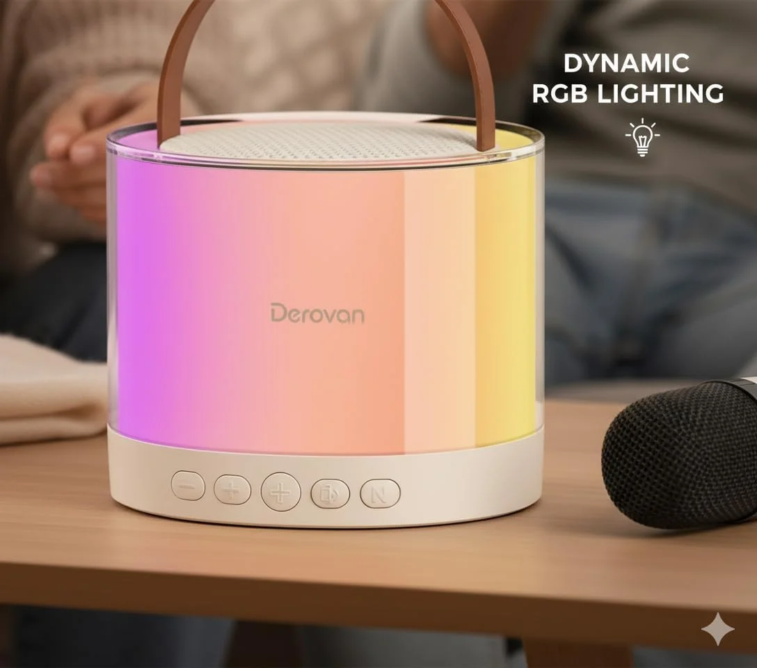 اسپیکر کارائوکه بلوتوثی کوچک با دو میکروفون بی سیم، چراغ های تغییر رنگ RGB، جلوه های صوتی و 10 ساعت پخش اسپیکر کارائوکه بلوتوثی کوچک با دو میکروفون بی سیم، چراغ های تغییر رنگ RGB، جلوه های صوتی و 10 ساعت پخش