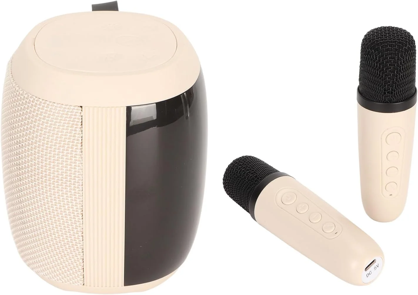 اسپیکر کارائوکه DAUZ، دستگاه مینی کارائوکه با صدای فراگیر 360 درجه به همراه دو میکروفون، مناسب برای استفاده در منزل (سفید)