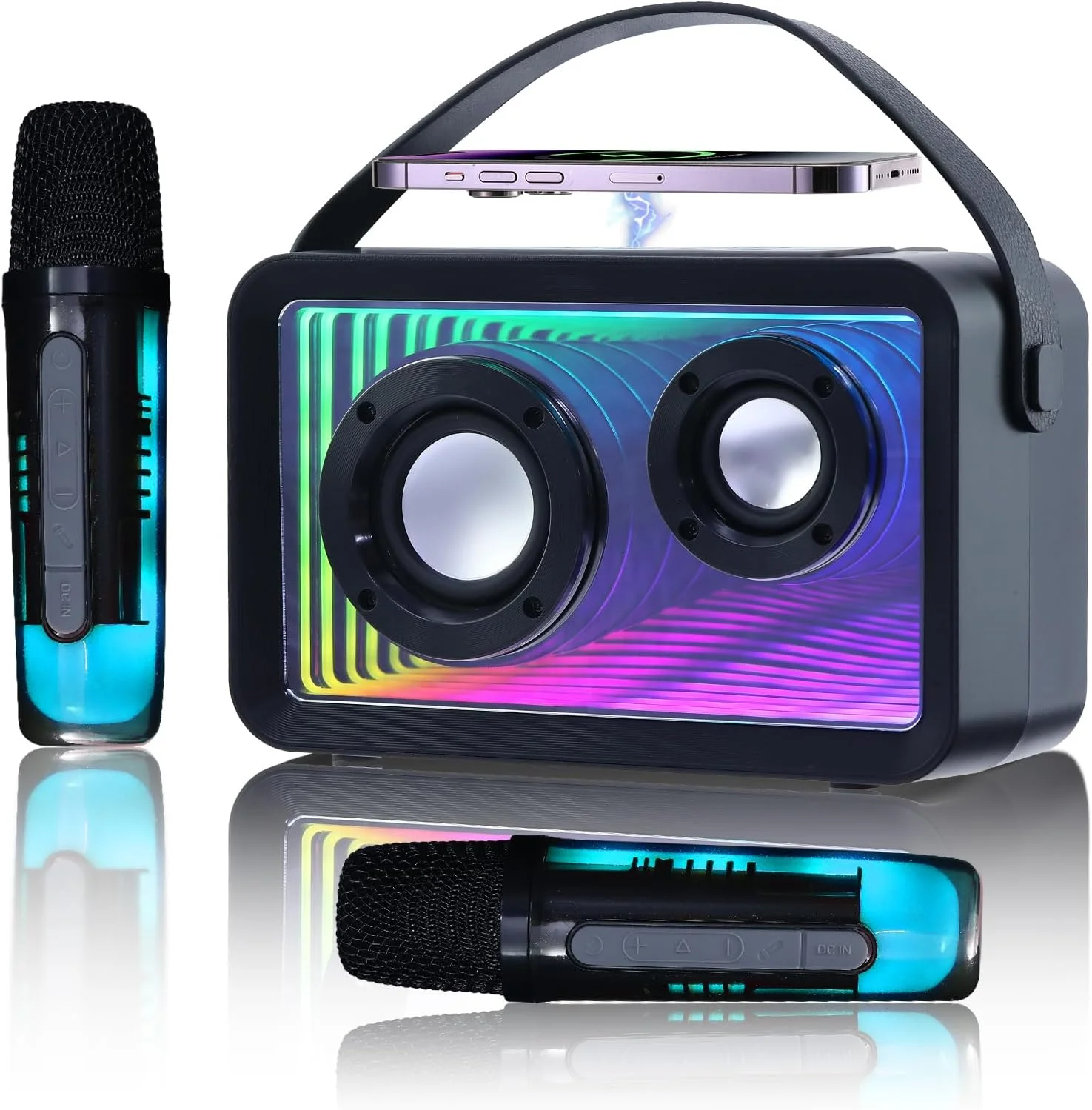 دستگاه کارائوکه قابل حمل برای کودکان و بزرگسالان، بلندگوی قابل حمل با میکروفون (مشکی)