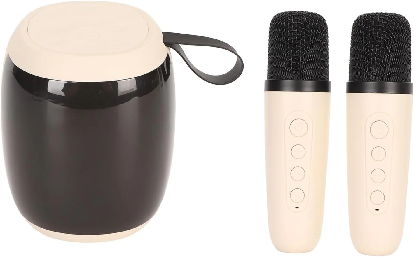 اسپیکر کارائوکه DAUZ، دستگاه مینی کارائوکه با صدای فراگیر 360 درجه به همراه دو میکروفون، مناسب برای استفاده در منزل (سفید)