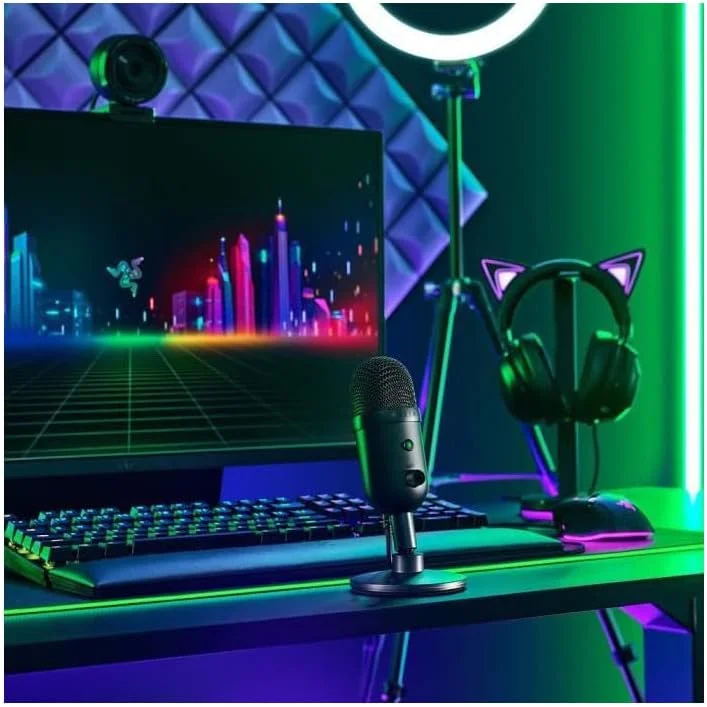 میکروفون کاندنسر USB ریزر Seiren V2 X برای استریم و گیمینگ روی کامپیوتر: الگوی قطبی سوپرکاردیوید - لیمیتر دیجیتال یکپارچه - مانیتورینگ میکروفون و کنترل گین - ضربه گیر داخلی - مشکی