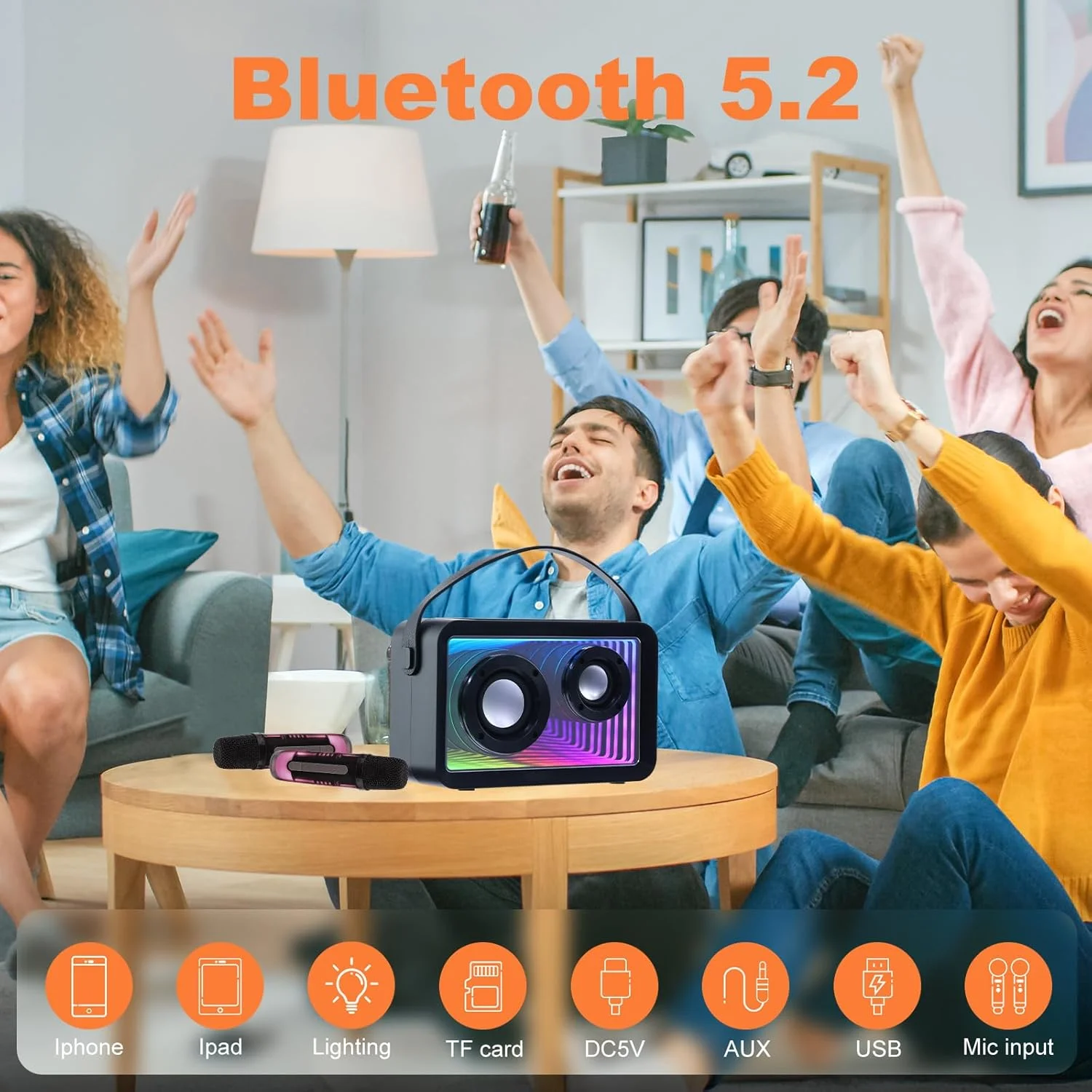 دستگاه کارائوکه قابل حمل برای کودکان و بزرگسالان، بلندگوی قابل حمل با میکروفون (مشکی) دستگاه کارائوکه قابل حمل برای کودکان و بزرگسالان، بلندگوی قابل حمل با میکروفون (مشکی)