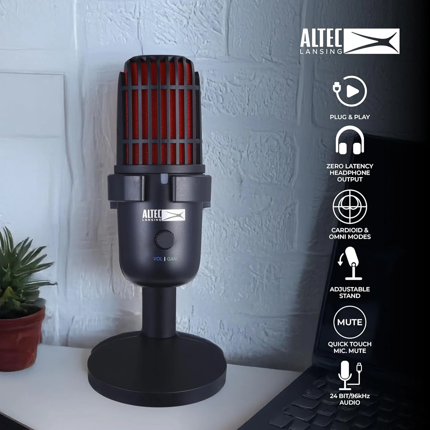میکروفون استودیویی Altec Lansing Studio MIC 1، میکروفون پادکست USB-C با الگوی دوگانه 24/96 با مانیتورینگ بدون تأخیر، میکروفون استریم و ضبط صدا با پایه رومیزی و پاپ فیلتر میکروفون استودیویی Altec Lansing Studio MIC 1، میکروفون پادکست USB-C با الگوی دوگانه 24/96 با مانیتورینگ بدون تأخیر، میکروفون استریم و ضبط صدا با پایه رومیزی و پاپ فیلتر