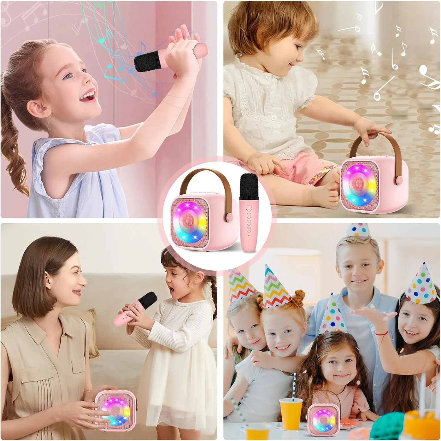 دستگاه کارائوکه قابل حمل ترکلس برای کودکان و بزرگسالان، میکروفون کارائوکه بلوتوثی کوچک قابل حمل با 2 میکروفون بی سیم و نور، هدیه، چند رنگ (رنگ تصادفی)