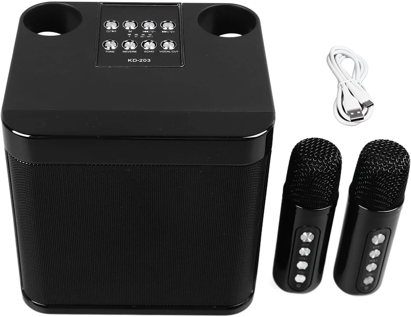 اسپیکر کارائوکه بی سیم Cryfokt، دستگاه کارائوکه کوچک با 2 میکروفون بی سیم، ساب ووفر قدرتمند قابل حمل، اسپیکر برای مهمانی خانگی، کمپینگ، فضای باز، کودکان و بزرگسالان