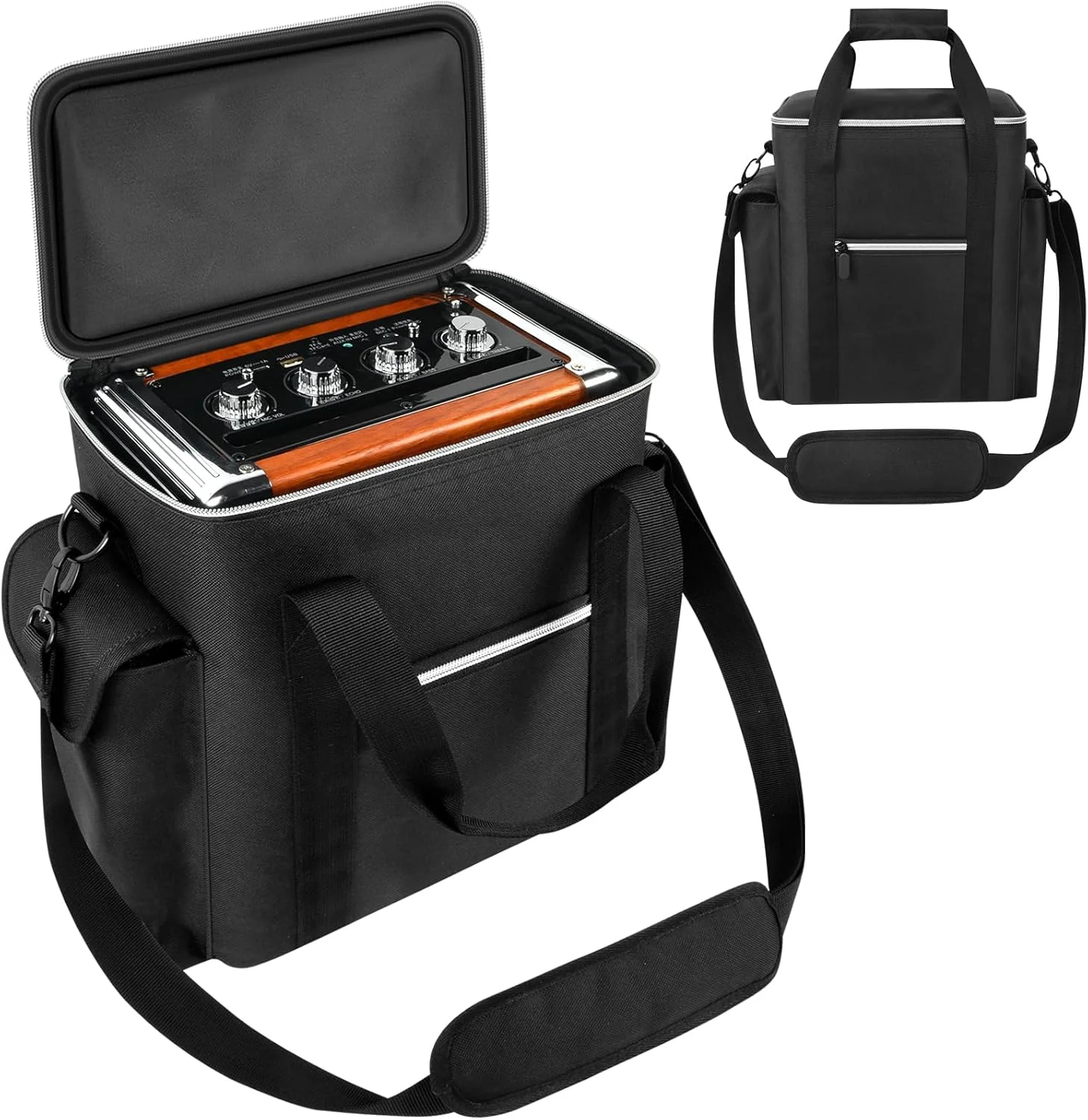 کیف کارائوکه سازگار با JYX-S55/ برای دستگاه کارائوکه JYX 69BT با دو میکروفون بی سیم، نگهدارنده برای سیستم PA اسپیکر بلوتوث قابل حمل MS69، جعبه برای کنترل از راه دور، کابل شارژ (فقط کیف)