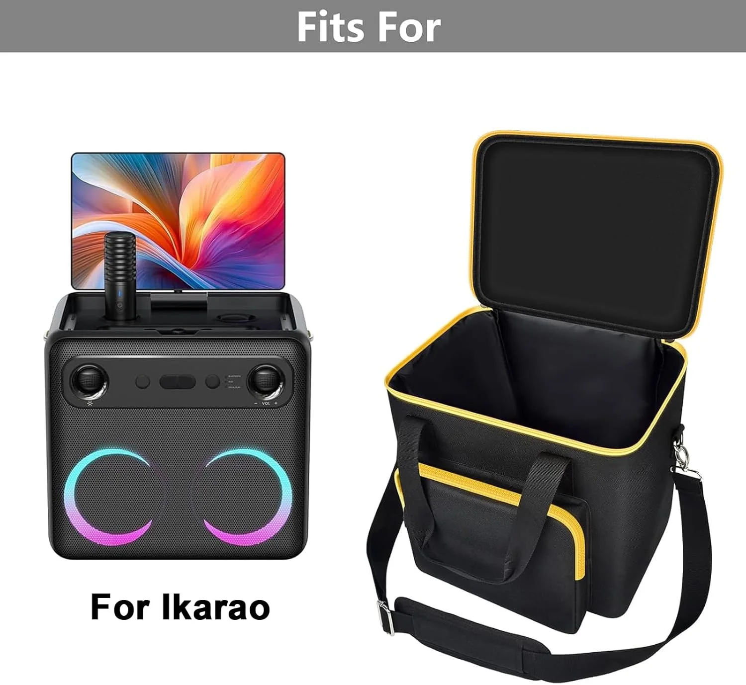 کیف دستگاه کارائوکه سازگار با سیستم هوشمند آواز حرفه ای Ikarao Break X2، کیف نگهداری قابل حمل برای بلندگوی کارائوکه با 2 میکروفون بی سیم برای کودکان و بزرگسالان - مشکی