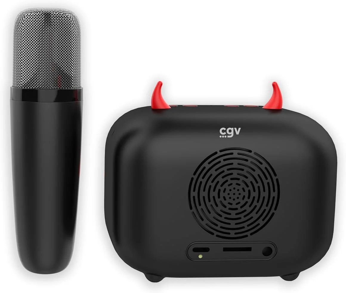 ست کامل کارائوکه بی سیم CGV Diablo شامل اسپیکر بلوتوث و میکروفون با افکت های صدای جادویی، سازگار با iOS و Android، عمر باتری 8 ساعت، شارژ از طریق شارژر