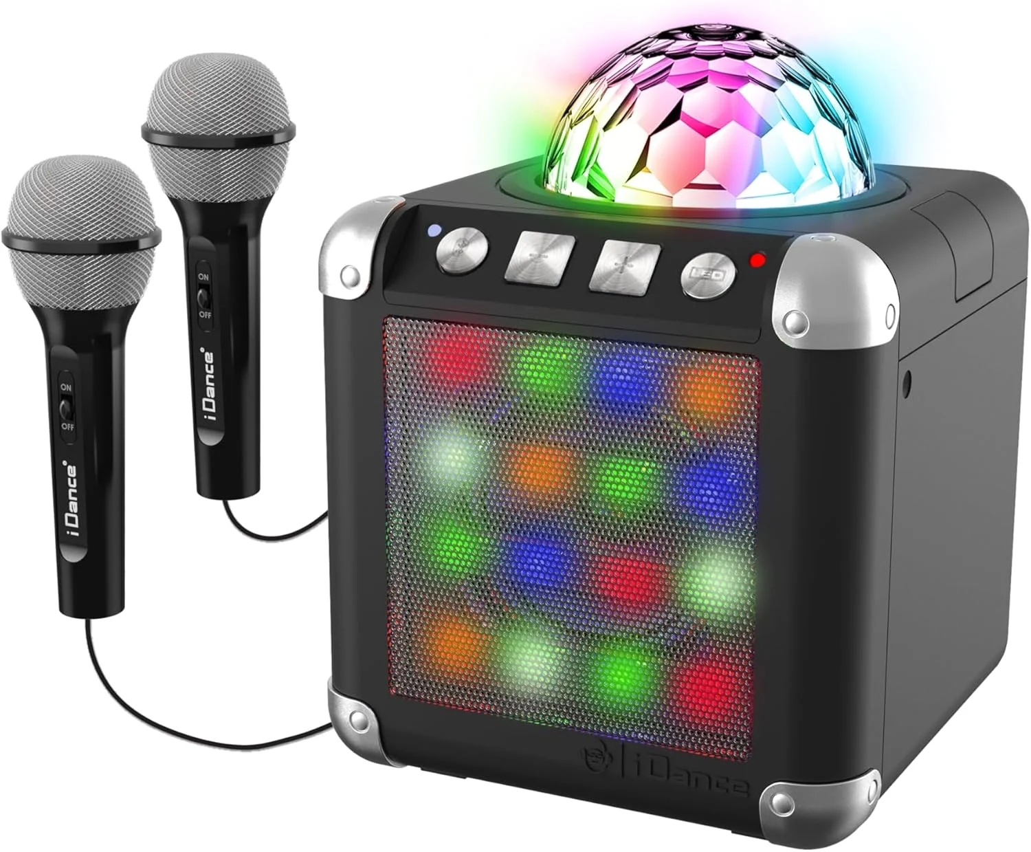 اسباب بازی Cefa Toys - کارائوکه با آمپلی فایر، توپ دیسکو، 2 میکروفون، بلندگوی بی سیم، جلوه های نور و صدا، سازگار با یوتیوب، اسپاتیفای و برنامه های کارائوکه