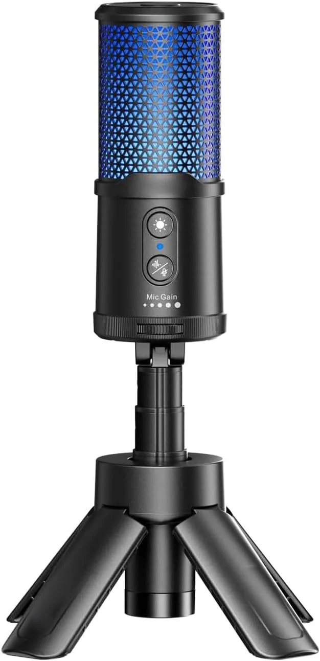 میکروفون کاندنسر USB مدل Jectse EJoy Uni S با 4 جلوه نورپردازی RGB پویا و پایه تاشو مناسب تماس ویدیویی و پخش زنده