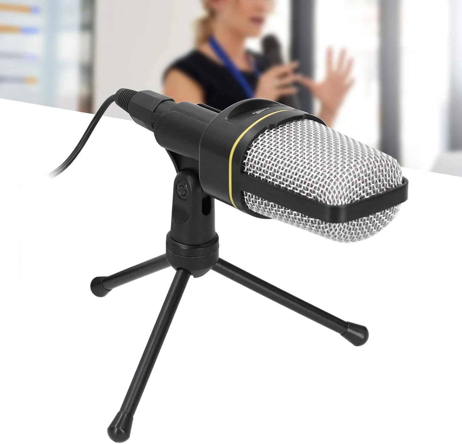 کیت میکروفون، میکروفون کاندنسر، با سه پایه -30dB±3dB، ضبط قابل حمل، ارتباط صوتی فوری برای پادکست و سخنرانی (مشکی)