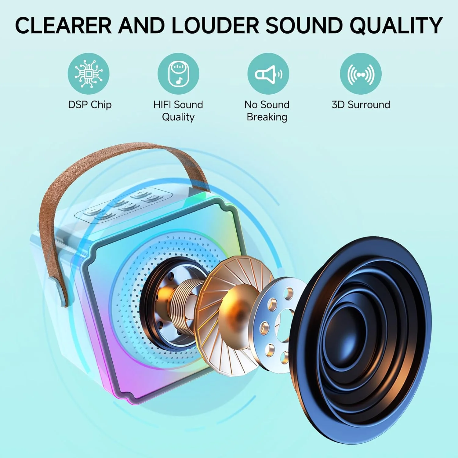 دستگاه کارائوکه کوچک برای کودکان، دستگاه کارائوکه بلوتوث قابل حمل با 2 میکروفون بی سیم، دستگاه کارائوکه کودکان برای جشن تولد خانگی، هدیه برای دختران پسر (آبی)