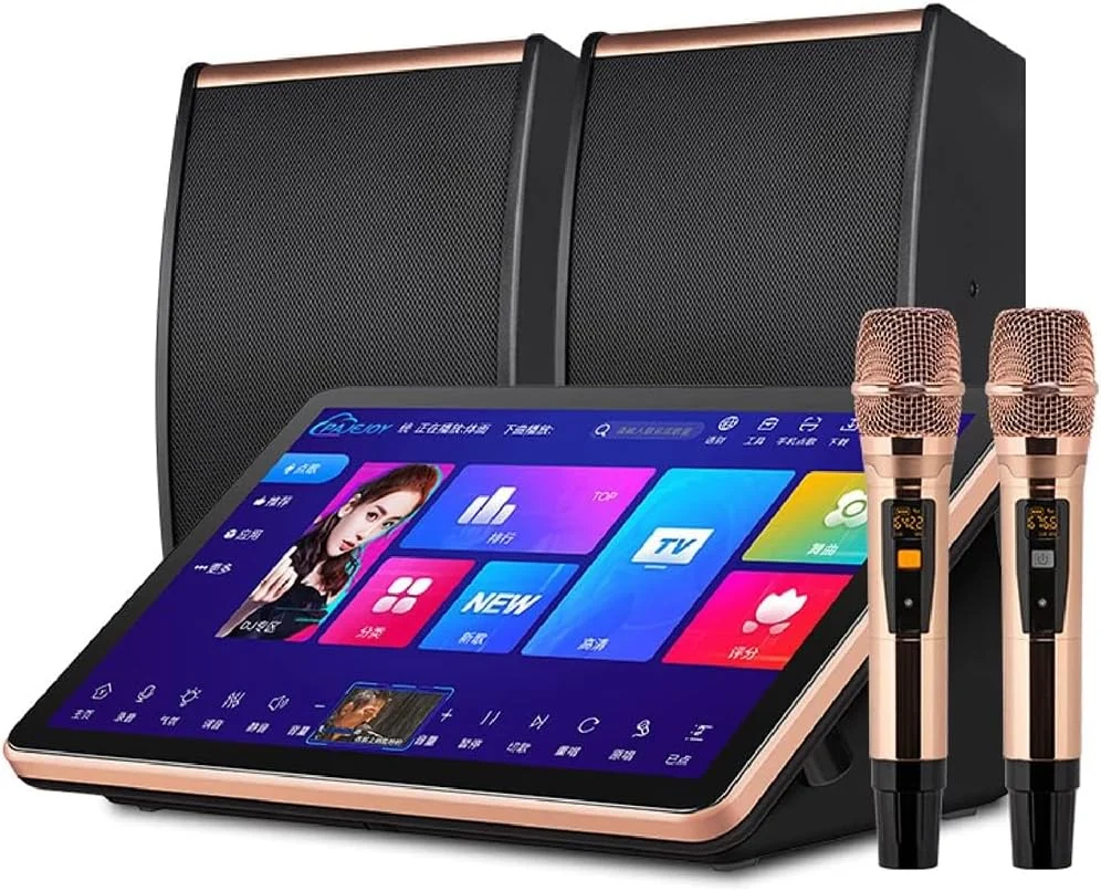 سیستم کارائوکه KTV، دستگاه کارائوکه با صفحه لمسی خازنی 18.5 اینچی، خروجی 4K، حافظه 8 ترابایتی، میکروفون بی سیم و عملکرد تقویت کننده قدرت و عملکرد کنترل صوتی هوشمند هوش مصنوعی، مشکی 8 ترابایت