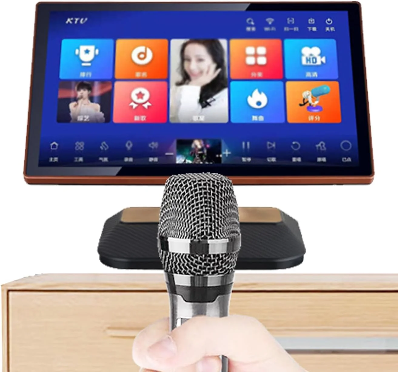 دستگاه کارائوکه با صفحه لمسی خازنی 21.5 اینچی، میکروفون بی سیم، عملکرد تقویت کننده صدا، سیستم امتیازدهی هوشمند، پخش ضبط، دستگاه پخش KTV رومیزی (1000G)