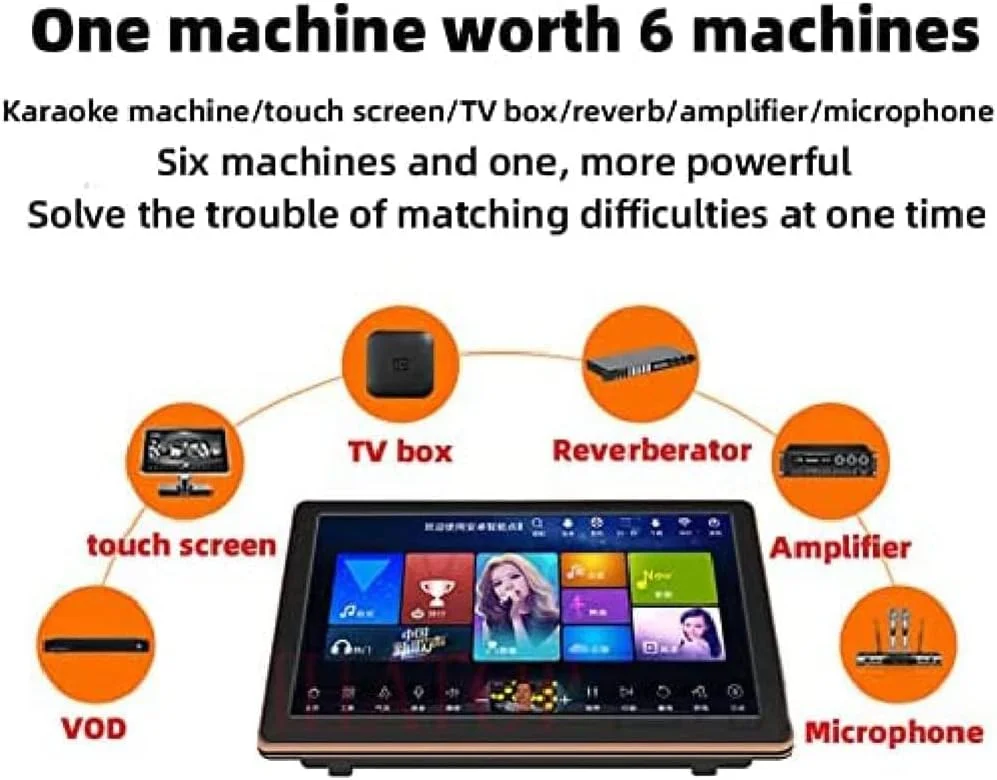 سیستم کارائوکه KTV، دستگاه کارائوکه با صفحه لمسی خازنی 18.5 اینچی، خروجی 4K، حافظه 8 ترابایتی، میکروفون بی سیم و عملکرد تقویت کننده قدرت و عملکرد کنترل صوتی هوشمند هوش مصنوعی، مشکی 8 ترابایت