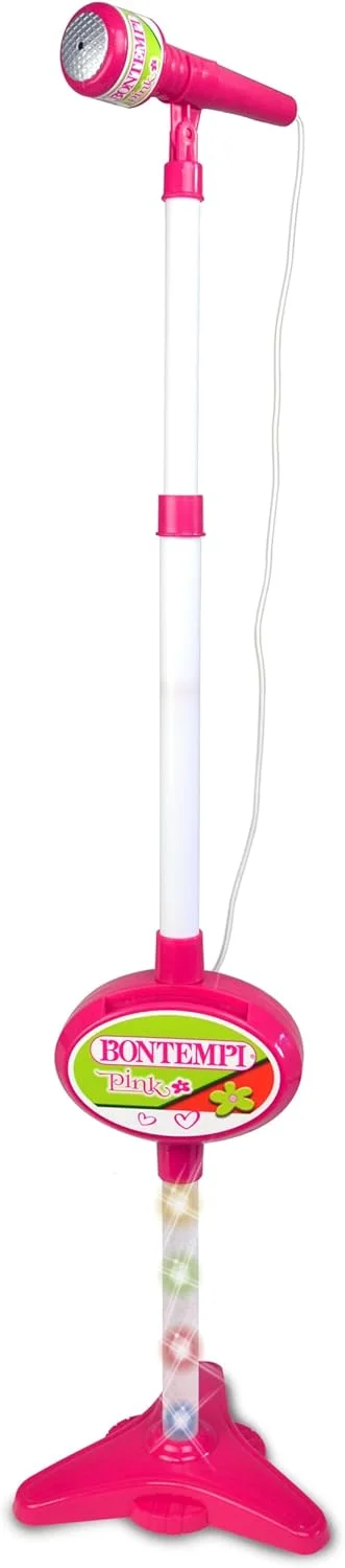 میکروفون استیج MP3 Bontempi - میکروفون استیج با اتصال MP3 برای اجراهای متنوع، با جلوه های نوری و محفظه تلفن هوشمند، صورتی، 40.9 x 19.5 x 6.4 سانتی متر