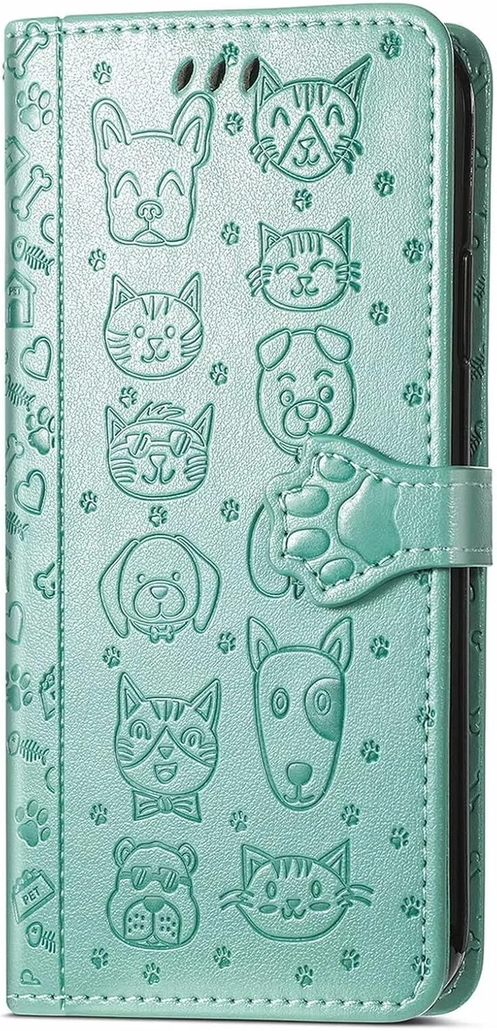 کیف پول چرمی طرح برجسته گربه و سگ کارتونی Nadoli با بند آویز، پایه و جای کارت برای گوشی سامسونگ گلکسی A54 5G