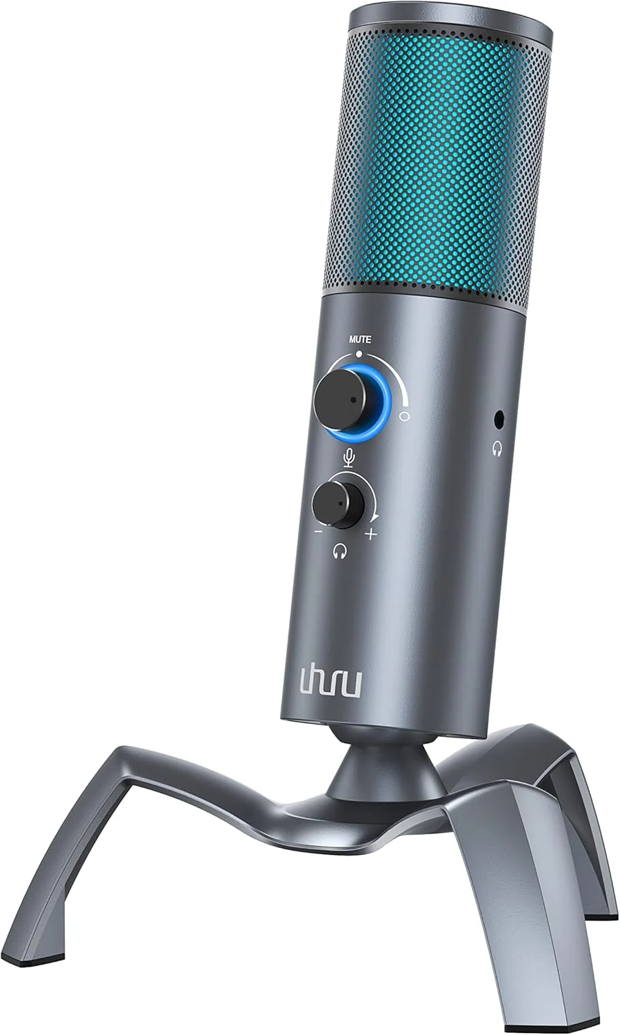 میکروفون پادکست USB چند الگویی Uhuru با 2 الگوی ضبط، مانیتورینگ بدون تاخیر، میکروفون گیمینگ کاندنسر با قابلیت تنظیم گین میکروفون برای کامپیوتر (UM-1100، خاکستری)