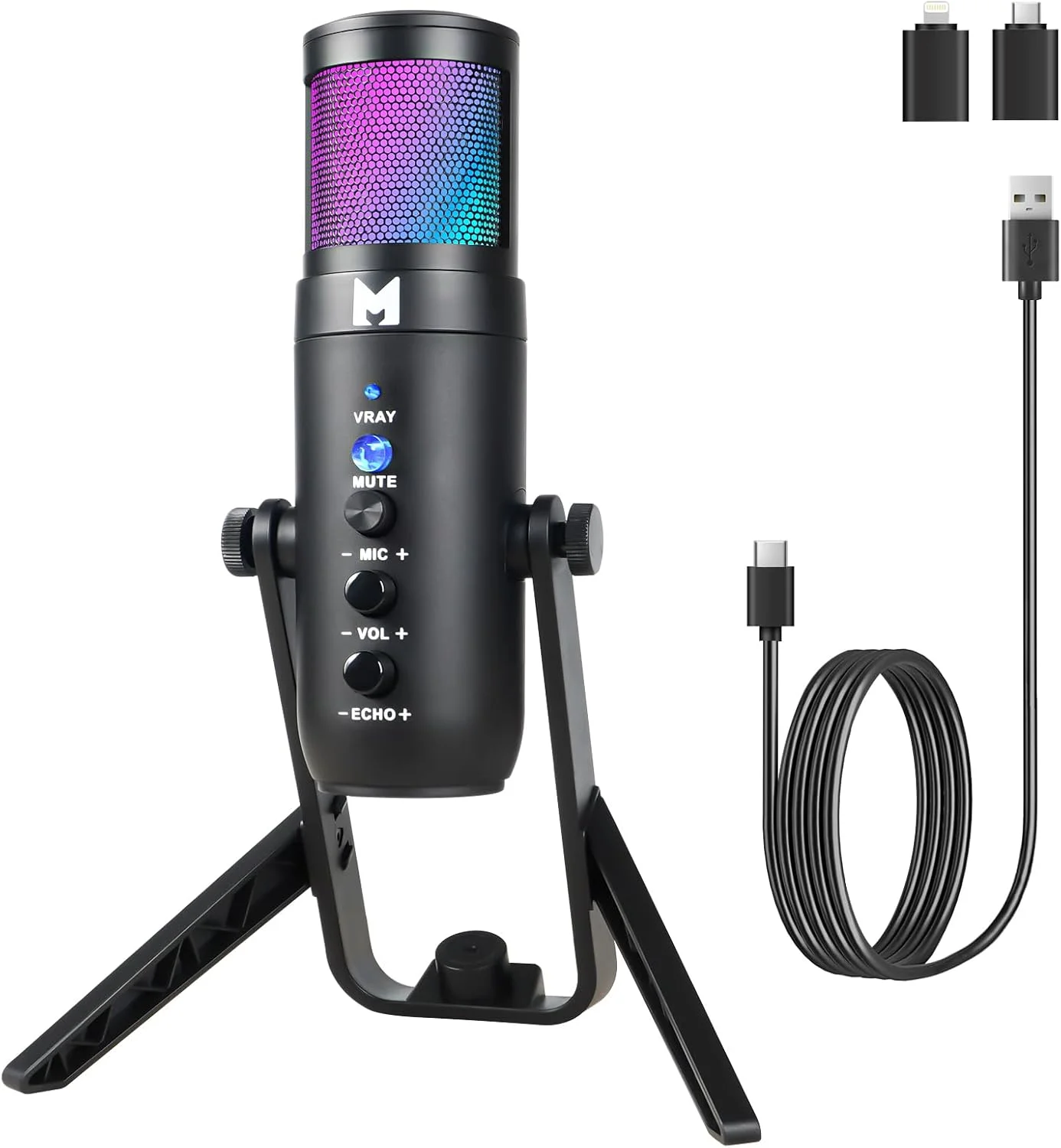 میکروفون USB برای کامپیوتر، میکروفون گیمینگ برای استریم پادکست و صداگذاری، میکروفون کاندنسر USB C با کنترل RGB، سازگار با تلفن همراه، کامپیوتر، PS4، PS5 و مک