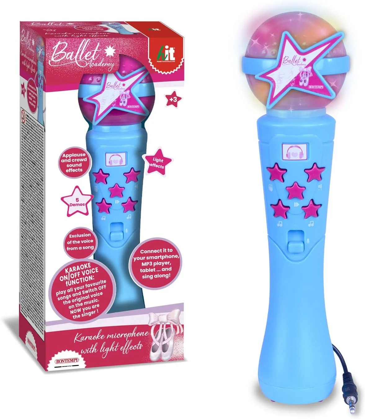 بونتمپی | میکروفون کارائوکه StarMic با جلوه های نورانی برای اجراهای ستاره ای واقعی، آبی ستاره ای