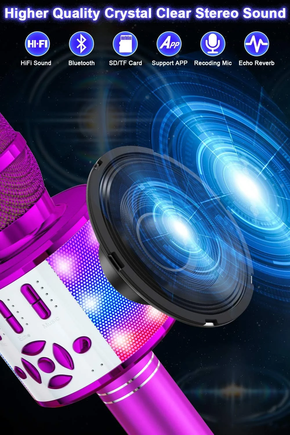 میکروفون بی سیم بلوتوث BONAOK، میکروفون کارائوکه بی سیم حذف صدا (متن ترانه)، میکروفون با چراغ های LED، دستگاه کارائوکه KTV مهمانی خانگی، سازگار با دستگاه های بلوتوث IOS Android (بنفش) میکروفون بی سیم بلوتوث BONAOK، میکروفون کارائوکه بی سیم حذف صدا (متن ترانه)، میکروفون با چراغ های LED، دستگاه کارائوکه KTV مهمانی خانگی، سازگار با دستگاه های بلوتوث IOS Android (بنفش)