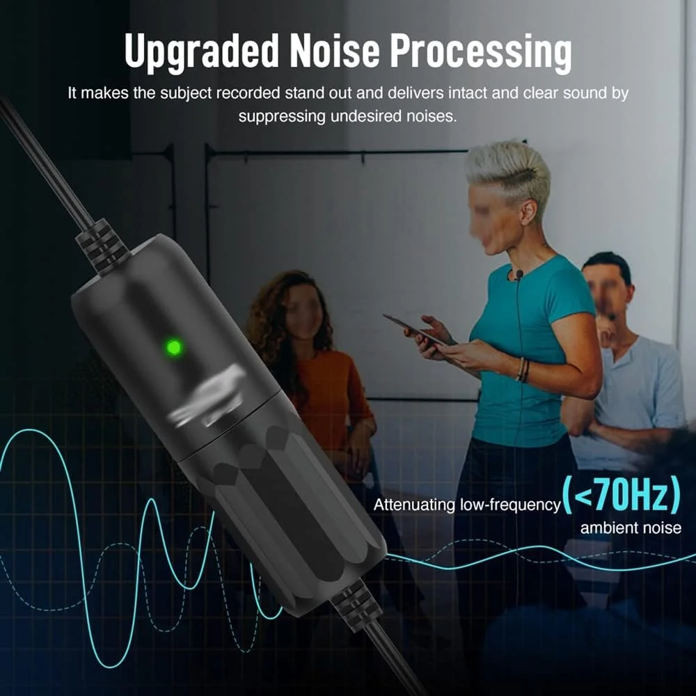 میکروفون یقه‌ای حرفه‌ای، گیره‌ای، همه جهته، میکروفون یقه‌ای با حذف نویز، اتصال خودکار، کابل بلند 8 متری Zeenyi