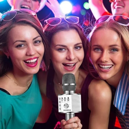 میکروفون کارائوکه بلوتوث بی سیم BONAOK مدل Q37 - اسپیکر قابل حمل 3 در 1 برای مهمانی های خانگی، تولد، کریسمس، سازگار با اندروید/آیفون/کامپیوتر یا همه تلفن های هوشمند (خاکستری فضایی)