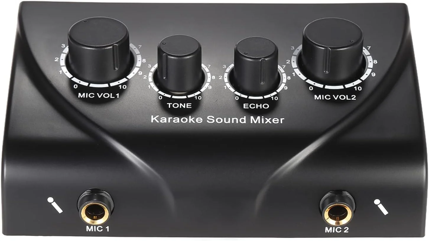 میکسر صدای کارائوکه Btuty، میکروفون دوگانه، میکسر صوتی، آمپلی فایر هدفون، میکسر 2 کاناله با کابل مدل N-1، رنگ مشکی